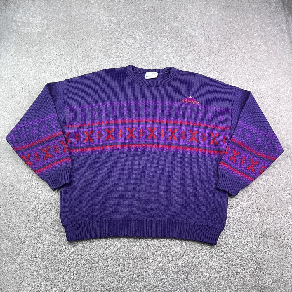 Vintage Ski Doo Sweater Mens Medium Purple Fair Isle Bombardier‎ Retro 90s